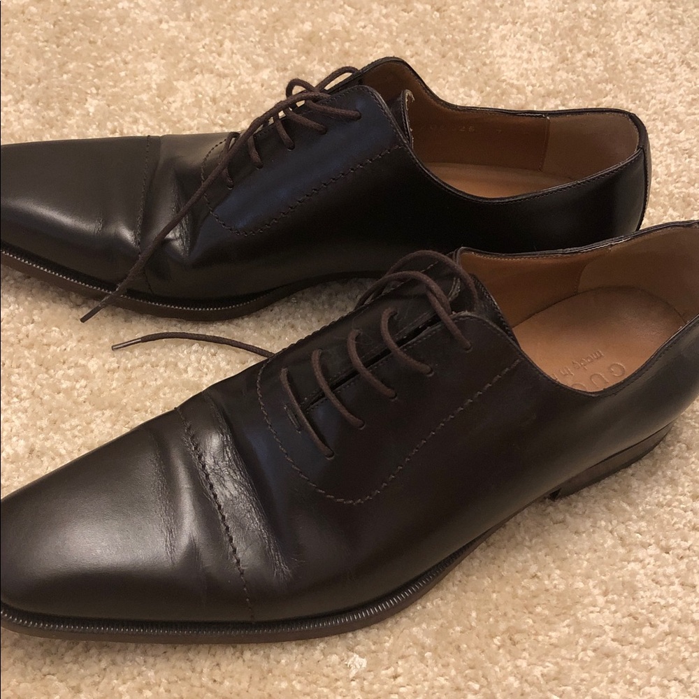 Genuine Gucci Men’s Brown Leather Dress Shoes 7G 8.5USA Lace Oxford 206625 - Picture 2 of 6